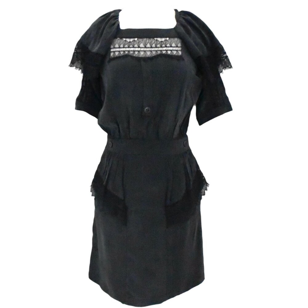 MAYLE Black silk lace trim dress sz 2